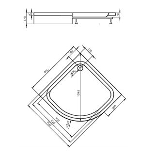 Поддон Alex Baitler AB9017D-1 1/4 круга в сборе (900x900x170)